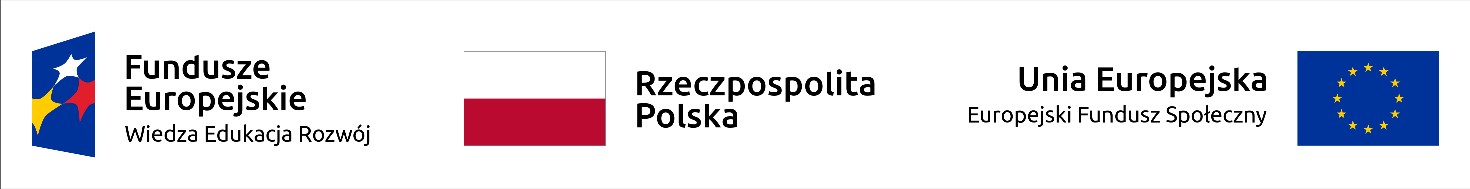 Logotypy: Fundusze Europejskie, wiedza, edukacja rozwój; flaga Rzeczpospolita Polska; Unia Europejska, Europejski Fundusz Społeczny