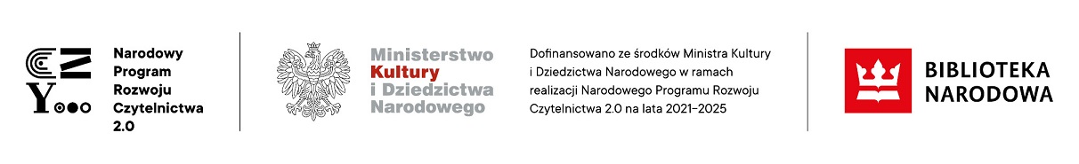 Logotypy Biblioteki Nardodowej, Ministerstwa Kultury i Dziedzictwa Narodowego oraz Narodowego Programu  Rozwoju Czytelnictwa 2.0