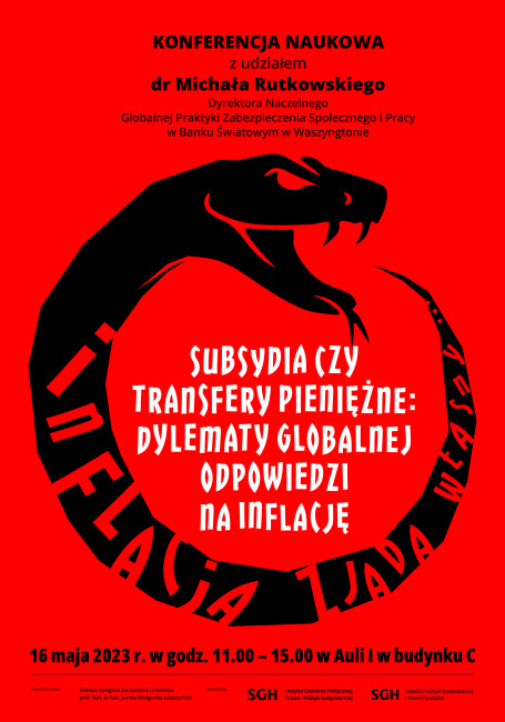 plakat reklamujący konferencję Subsydia czy transfery pieniężne: dylematy globalnej odpowiedzi na inflację
