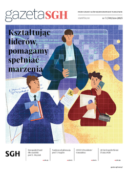 na okładce graficzne przedstawienie trzech postaci, którzy trzymają atrybuty biznesowe