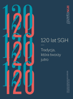 na granatowym tle przeplatające się napisy 120 