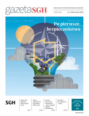 na okładce grafika: żarówka, kontur Polski, wiatraki, bloki mieszkalne, ludzie, słońce, chmury, ptaki, symbol NATO, samolot, samochody, ulice.
