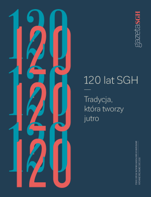 na granatowym tle przeplatające się napisy 120 