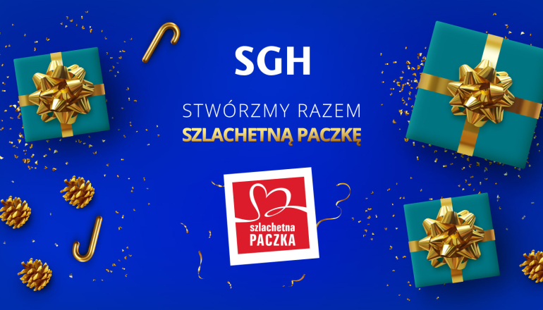 na grafice paczki oraz napis SGH stwórzmy razem szlachetną paczkę