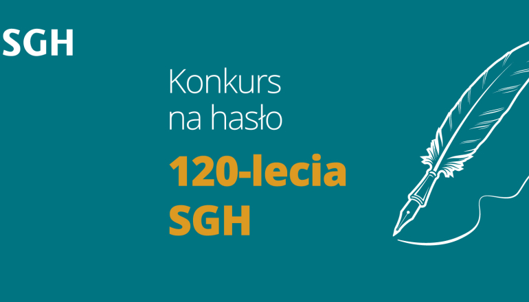 na zielonym tle gęsie pióro i napis Konkurs na hasło 120-lecia uczelni