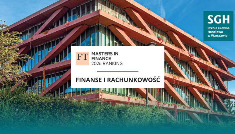 grafika: na zdjęciu budynku napis na białym tle "FT Masters in Finance 2026 Ranking Finanse i Rachunkowość"