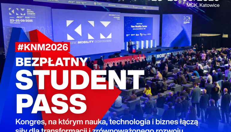 grafika: na zdjęciu z kongresu napis: bezpłatny STUDENT PASS