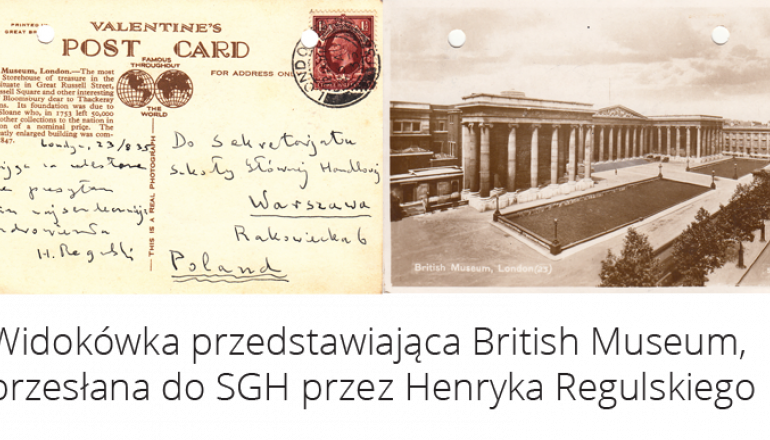 Widokówka przedstawiająca British Museum, przesłana do SGH przez Henryka Regulskiego w 1935 r.