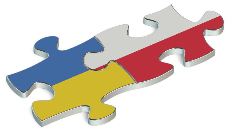 na zdjęciu puzzle flaga Ukrainy i flaga Polski