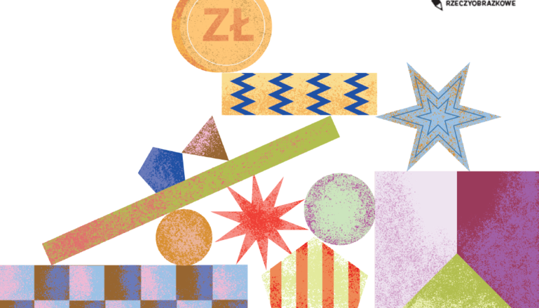 na rysunku kolorowe trójkąty, kwadraty, gwiazdy, linie itp.