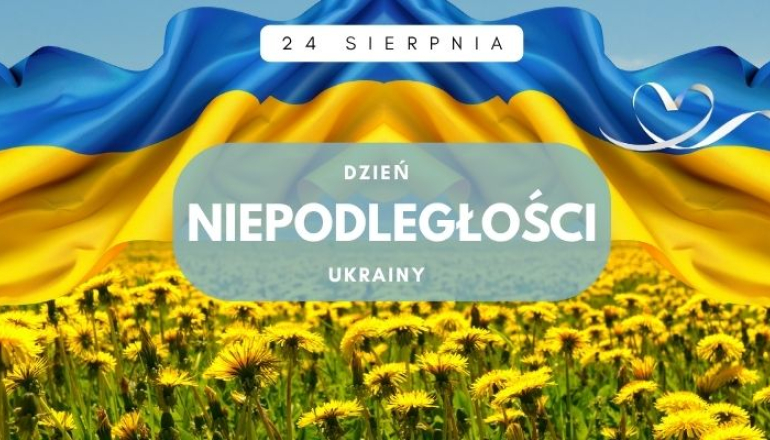 grafika przedstawiająca pole słoneczników i niebo symbolizujące barwy ukraińskiej flagi