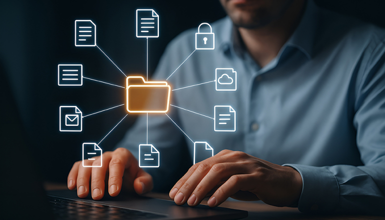 ikony danych na tle osoby