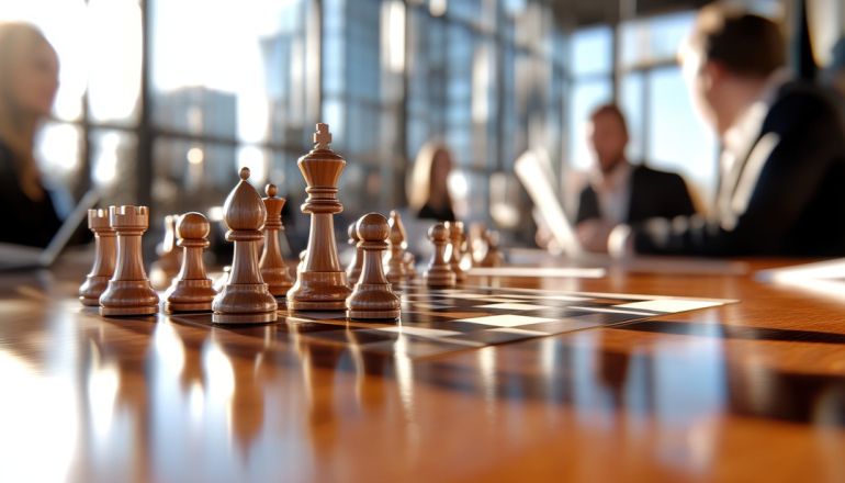 zarząd siedzi przy stole, na którym są ustawione szachy