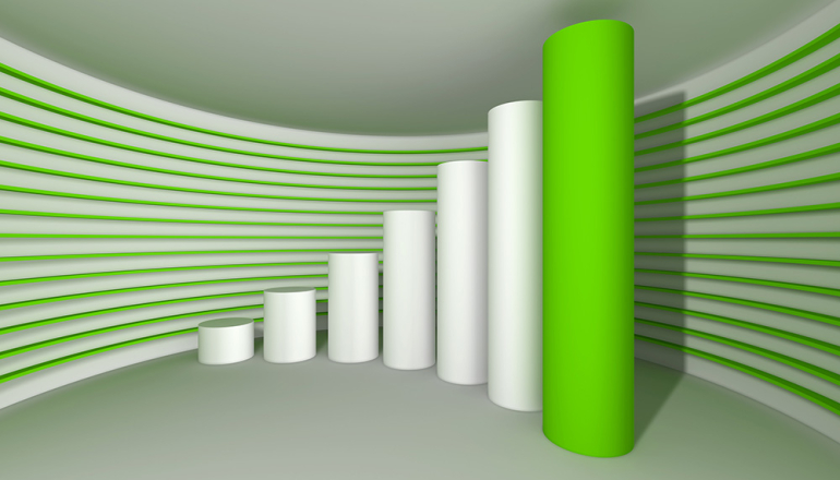 wykres kolumnowy na zielonym tle