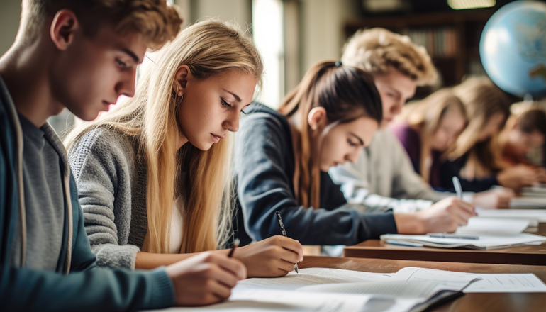 studenci siedzący przy stole w czasie wykładów