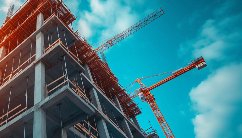 budowa bloku w tle dżwig