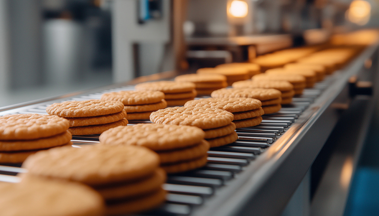 Ciasteczka na taśmie produkcyjnej 