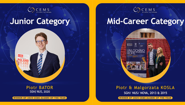 grafika: na granatowym tle w dwóch okrągłych ramkach zdjęcia