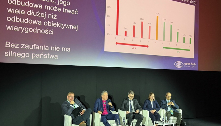 kilka osób siedzi na scenie podczas konferencji 