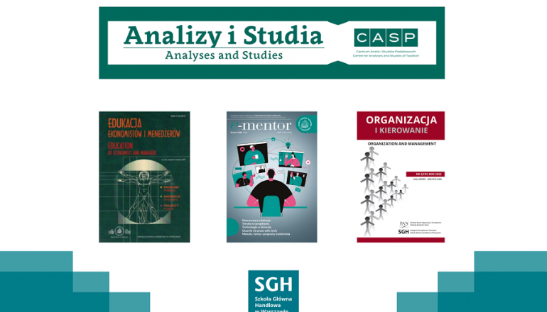 grafika przedstawiająca loga i okładki czterech punktowanych czasopism SGH