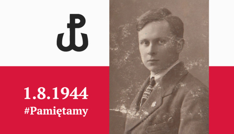 Na grafice zdjęcie Jerzego Konopczyńskiego z napise 1.8.1944 #Pamiętamy i znakiem Polska walcząca
