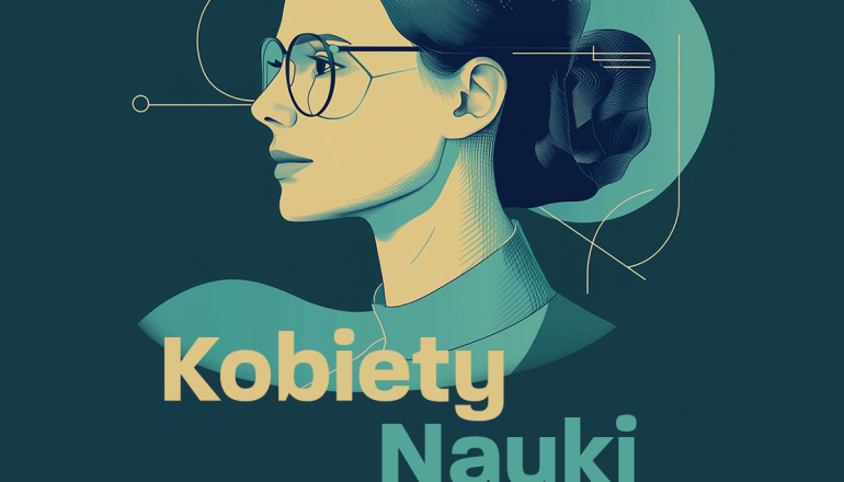 grafika przedstawiająca twarz kobiety naukowca z profilu na ciemnym tle