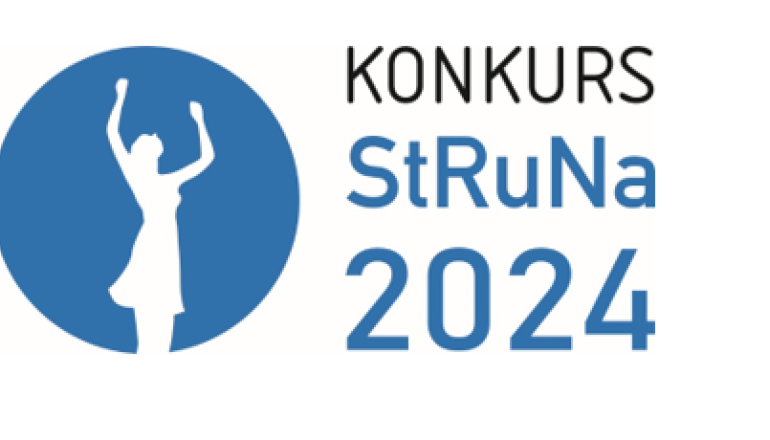 grafika: na białym tle logo w niebieskim okręgu postac białej tancerki, obo napis: konkurs Struna 2024