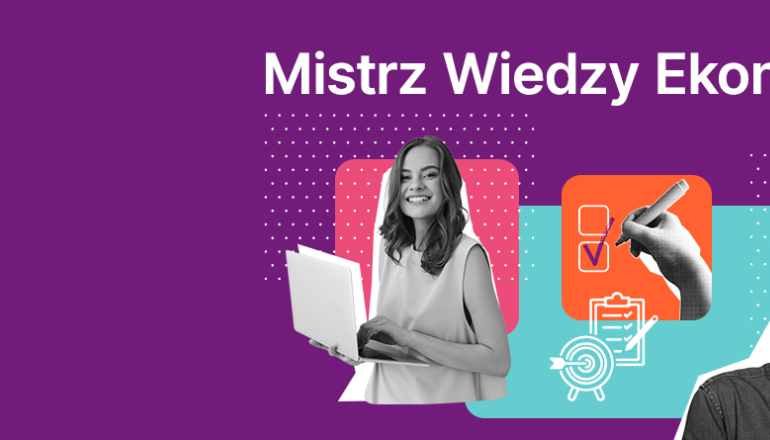 na fioletowym tle zdjęcia dwóch osób