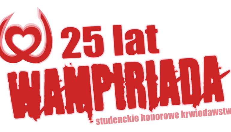 na szaro-białej szachownicy czerwony napis 25 lat WAMPIRIADA