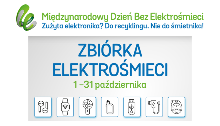 na białym tle niebieski napis: Zbiórka elektrośmieci