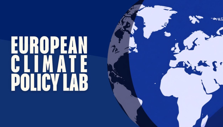 na niebieskim tle fragment kuli ziemskiej, po lewej stronie napis European Climate Policy Lab