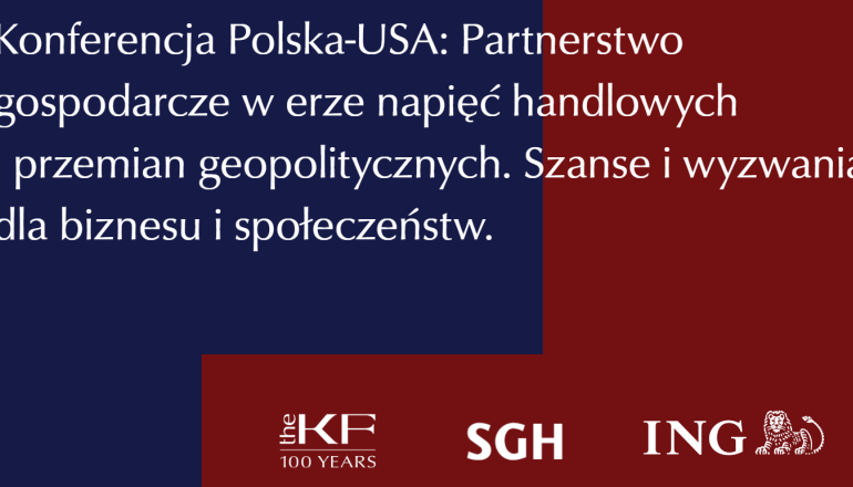 granatowo-bordowe tło i na nim biały napis, tytuł konferencji; na dole loga trzech instytucji 