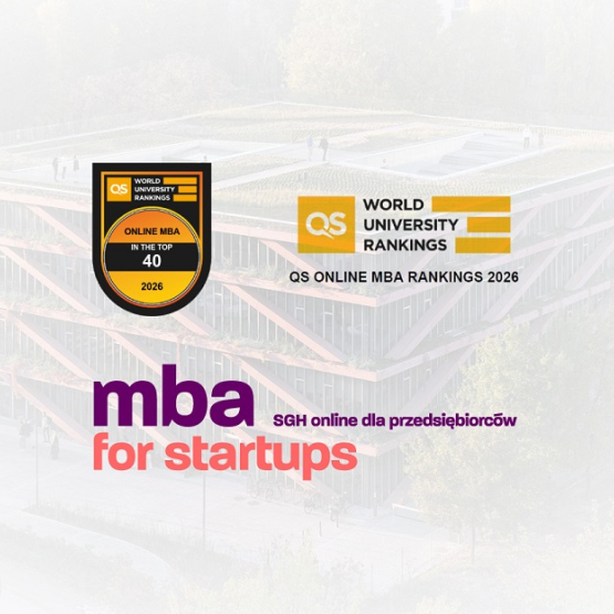 grafika przedstawiająca loga i napis mba for Startups na tle zdjęcia budynku 