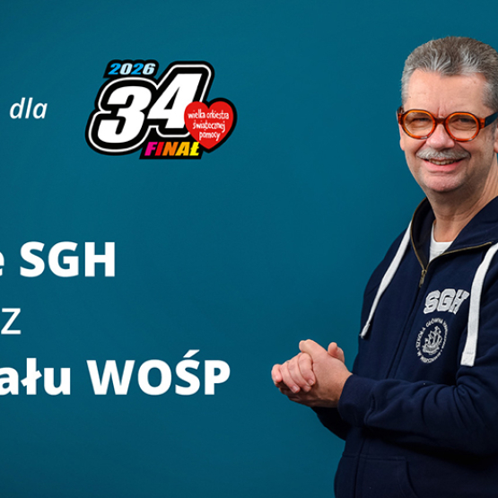 na grafice mężczyzna z napisem Aukcje SGH na WOŚP