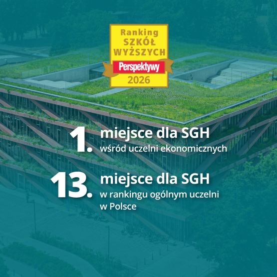 na turkusowym tle nowy budynek uczelni; na froncie żółte logo 