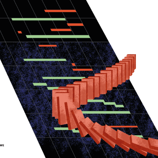 ceglaste klocki domino  na granatowej kartce