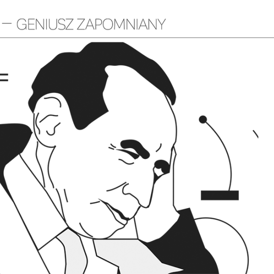 grafika przedstawiająca prof. Kaleckiego z napisem Kalecki - geniusz zapomniany