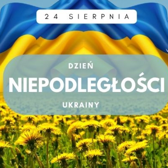 grafika przedstawiająca pole słoneczników i niebo symbolizujące barwy ukraińskiej flagi
