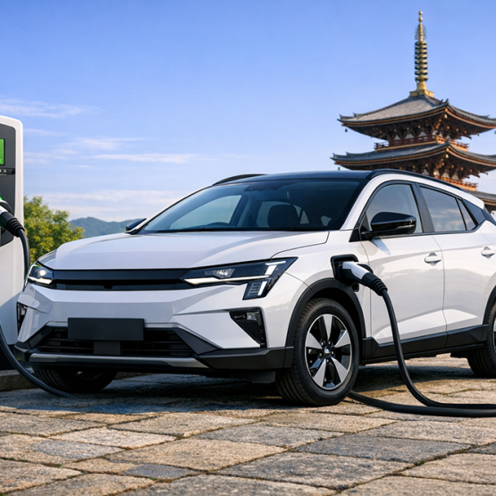 rysunek AI samochód podłączony do ładownia w tle pagoda