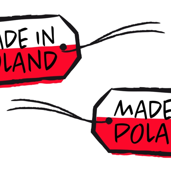 grafika przedstawiająca dwie metki we flagę polską z napisem Made in Poland