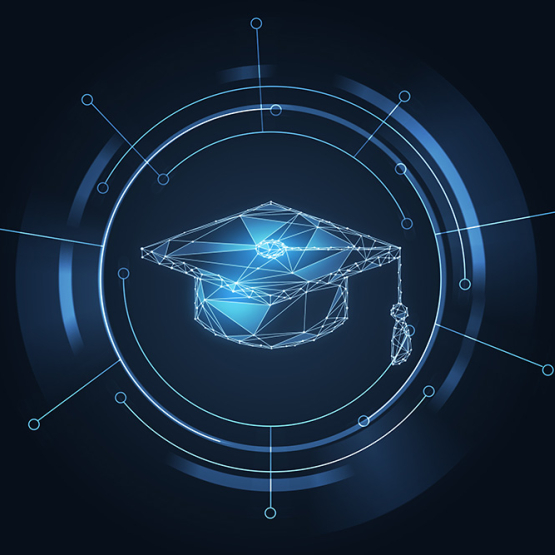 Koncepcja edukacji, ilustracja hologramu. Nauka online. Rendering 3D.