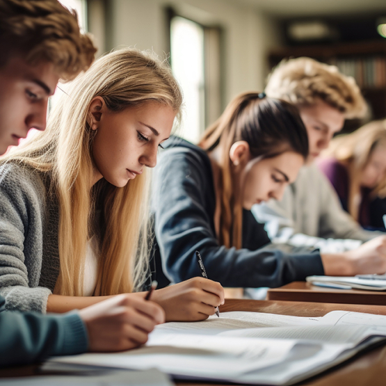 studenci siedzący przy stole w czasie wykładów