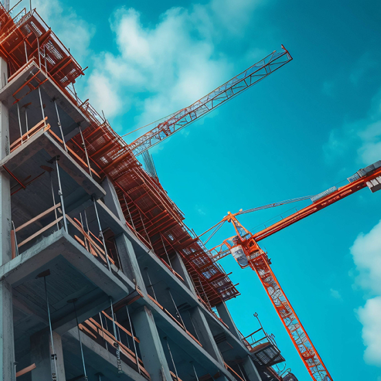 budowa bloku w tle dżwig