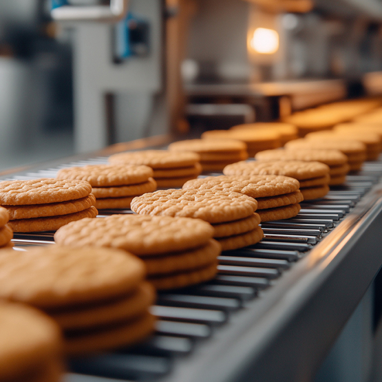 Ciasteczka na taśmie produkcyjnej 