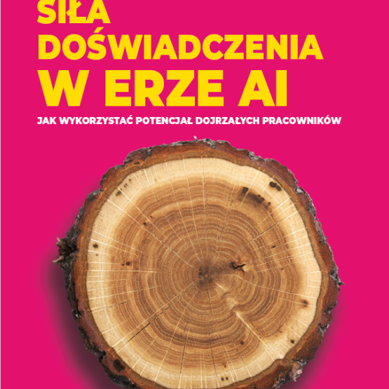na różowym tle napis Siła doświadczenia w erze AI, pod spodem pień