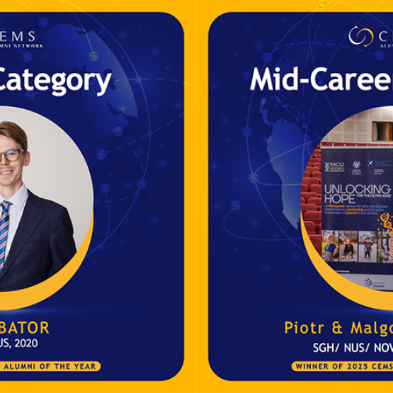 grafika: na granatowym tle w dwóch okrągłych ramkach zdjęcia