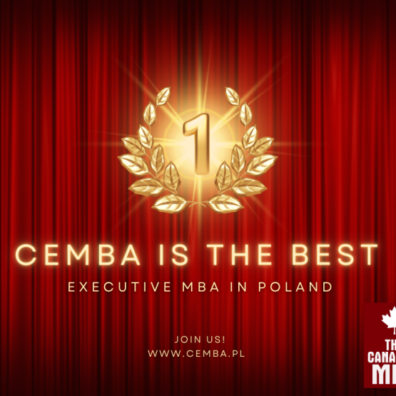 na bordowym tle złoty napis CEMBA is the best