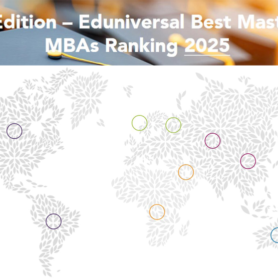 na białym tle zarys mamy świata, u góry kolorowa belka z napisem MBA ranking