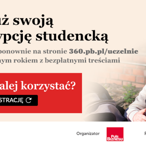 na zdjęciu mężczyzna trzymający komórkę w dłoni oraz napis Przedłuż swoją subskrypcję studencką