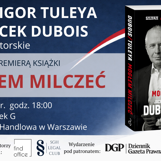 Plakat z zaproszeniem na spotkanie, na plakacie okładka książki "Mogłem milczeć"